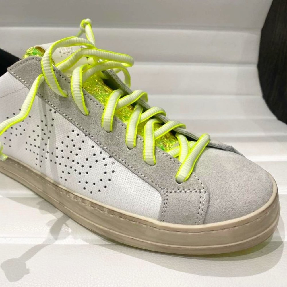 P448 John Low Top Sneakers - White, Gray, & Neon Yellow